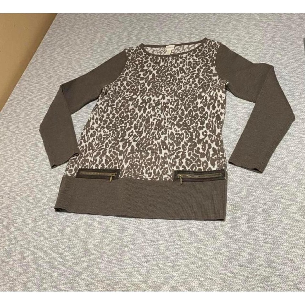 Chico's brown leopard print long sleeve top women 1X. SKU-B612